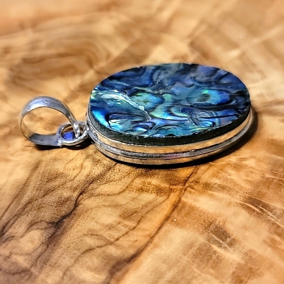 Abalone Shell 925 Silver Plated Natural Gemstone Handmade Necklace Pendant 1.7" - Picture 3 of 6